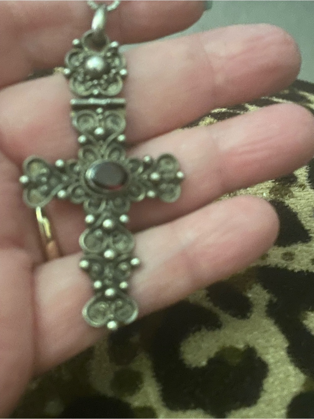 Elegant Unique Silver Cross Necklace with Red Gemstone Vintage”” - Picture 2 of 7